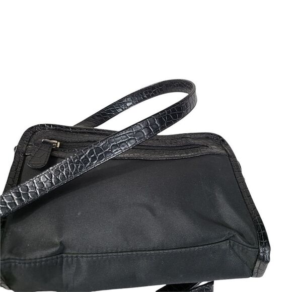 Black Faux Leather Croc Trim Casual Small Saddlebag Cross Body Purse - Picture 5 of 7